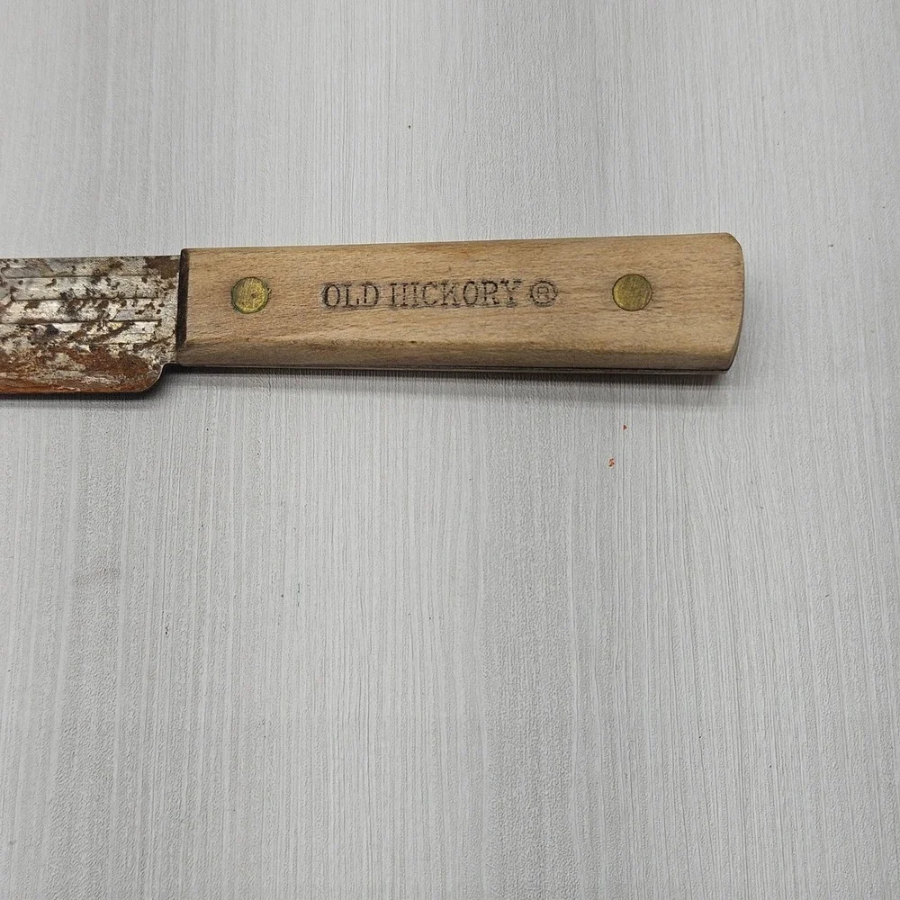 Vintage Old Hickory Butcher Knife Carbon Steel Wood Handle 8 Inch Blade USA